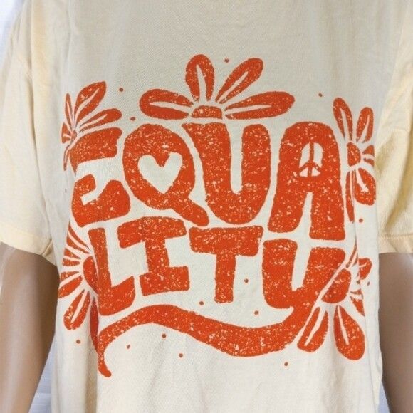 Life Clothing Co womens EQUALITY T Shirt Top size Medium Yellow 100% Cotton Knit - Picture 3 of 4